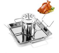 goldmiky Support de Poulet pour canette de bière, Support Grille RôTissoire Poulet Acier Inoxydable Vertical Chicken Gril, avec bac d'égouttage adapté au Camping Barbecue en Plein air