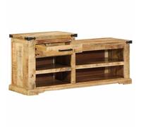 Goldonion Banc avec tiroir marron 110 x 35 x 50 cm Mango brut | Bois massif, style rustique, assise et rangement, assemblage facile