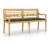 Goldonion Banc Batavia Coussin anthracite 150 cm Bois massif teck | Coussin en polyester imperméable, résistant aux agents atmosphériques, pour jardin et terrasse