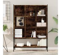 Goldonion Bibliothèque chêne fumé 102 x 30 x 141,5 cm Bois multicouche | 9 compartiments ouverts, étagère inférieure, structure en acier, design peu encombrant, séparateur