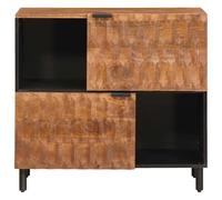 Goldonion Buffet avec porte finition marron acacia 80 x 33 x 75 cm | Bois massif de manguier - 2 portes à charnière - Pour salle à manger ou salon