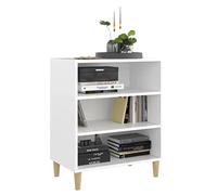 Goldonion Buffet blanc 57 x 35 x 70 cm bois multicouche | 3 étagères, bois massif d'eucalyptus, meuble avec porte, facile à nettoyer