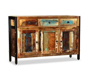 Goldonion Buffet en bois massif de récupération 120 x 35 x 76 cm | 3 tiroirs, 3 compartiments, fait à la main, style vintage, facile à assembler