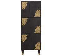 Goldonion Buffet noir 40 x 33 x 110 cm en bois de manguier massif | Design imprimé or, poignées en laiton, 3 portes, pour salon ou salle à manger