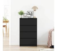 Goldonion Buffet noir 60 x 35 x 98,5 cm en bois multicouche | 4 tiroirs, meuble TV ou console, design moderne, facile à nettoyer