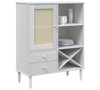 Goldonion Buffet SENJA blanc rotin 90 x 40 x 112 cm en bois de pin | 2 tiroirs, portes en polyrotin, peinture UV, poignées en bois, assemblage requis