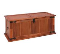 Goldonion Coffre 90 x 45 x 40 cm en bois massif d'acacia | Boîte avec poignées, fermeture frontale, table basse, marron, artisanale