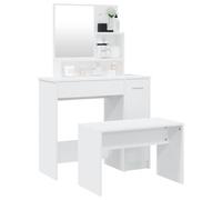 Goldonion Coiffeuse blanche 86,5 x 35 x 136 cm | Bois multicouche, acrylique, avec miroir, tabouret inclus, pour chambre à coucher