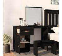 Goldonion Coiffeuse noire 95 x 50 x 134 cm en bois massif de pin | Avec miroir, tiroir et 2 compartiments, porte anti-poussière, fixation murale incluse