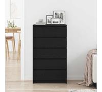 Goldonion Commode chêne noir 60 x 36 x 103 cm en bois multicouche | 5 tiroirs larges, plateau robuste, facile à nettoyer, fixation murale incluse