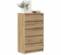 Goldonion Commode en chêne artisanal, 60 x 36 x 103 cm | 5 tiroirs larges, panneaux de particules résistants, plateau robuste, nettoyage facile, fixation murale incluse