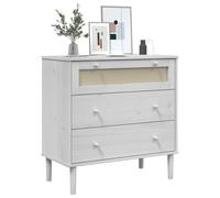 Goldonion Commode SENJA blanche 80 x 40 x 80 cm en bois de pin 3 tiroirs | Peinture UV, anti-renversement, poignées en bois, polyrotin fait à la main