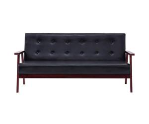 Goldonion Ensemble de canapés 3 pièces en similicuir noir | Cadre en bois massif, mousse confortable, 2 fauteuils + canapé 3 places