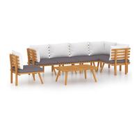 Goldonion Ensemble de canapés de jardin 7 pièces avec coussins en acacia | Bois résistant aux agents atmosphériques, coussins rembourrés, modulaire, table incluse, gris foncé et blanc