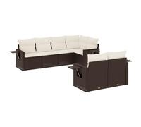 Goldonion Ensemble de canapés de jardin 7 pièces avec coussins marron en | Modulaire, tables basses pliantes, housses lavables, résistantes aux agents atmosphériques