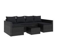 Goldonion Ensemble de jardin 2 pièces avec coussins noirs en polyrotin | Canapé en U 238 cm, table basse en verre, acier revêtu par pulvérisation, 6 coussins d'assise, 4 coussins