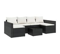 Goldonion Ensemble de jardin 2 pièces avec coussins noirs en polyrotin | Canapé en U, table basse en verre trempé, acier verni, 6 coussins d'assise, 4 coussins