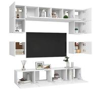 Goldonion Ensemble de meubles pour TV 8 pièces, blanc, bois multicouche | Fixation murale, armoires HiFi, 3 tailles, facile à nettoyer, assemblage requis