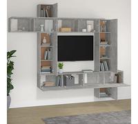 Goldonion Ensemble de meubles pour TV 9 pièces gris béton bois multicouche | Modulaire modulaire, montage mural, grand espace de rangement, 4 unités horizontales 100 x 30 x 30 cm