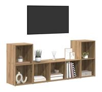 Goldonion Ensemble de meubles TV 3 pièces marron bois multicouche | Montage mural, avec étagères, bois ingénierie, 2 x 72 x 35 x 37 cm + 1 x 107 x 35 x 37 cm