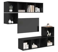 Goldonion Ensemble de meubles TV 4 pièces chêne noir bois multicouche | Montage mural, 3 étagères par unité, design peu encombrant, nettoyage facile