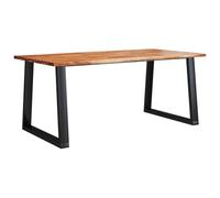 Goldonion Ensemble de salle à manger 3 pièces, table 180 x 90 cm, banc 160 | Bois massif d'acacia, bord vivant naturel, pieds en acier, style industriel