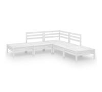 Goldonion Ensemble de salon de jardin 5 pièces en bois massif pin blanc | Design modulaire, résistant aux agents atmosphériques, 1 angle, 2 centraux, 2 repose-pieds, 110 kg par siège
