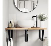 Goldonion Étagère lavabo murale en acier acacia 100 x 60 cm | Bois massif non traité, support trapézoïdal noir, capacité 100 kg, montage mural