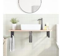 Goldonion Étagère murale pour lavabo en acier et chêne 100 x 40 cm | Bois massif non traité, support rectangulaire, capacité 100 kg, 2 supports