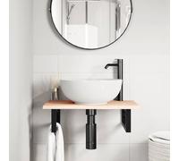 Goldonion Étagère murale pour lavabo en acier et chêne | 60 x 40 x 2 cm, bois massif non traité, support noir, 100 kg, montage libre