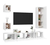 Goldonion Lot de 5 armoires TV blanches en bois multicouche | Fixation murale, assemblage requis, facile à nettoyer, 3 tailles