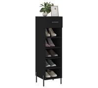 Goldonion Meuble à chaussures noir 30 x 35 x 105 cm bois multicouche | 1 tiroir, 5 étagères ouvertes, pieds en fer, fixation murale incluse
