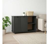 Goldonion Meuble à roulettes gris 100 x 39 x 65,5 cm | Bois massif de pin, tiroirs et étagères, design minimaliste, pour salon, bureau