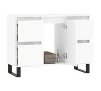 Goldonion Meuble de salle de bain blanc 80 x 33 x 60 cm en bois multicouche | 1 porte réversible, 4 tiroirs, pieds en fer, style industriel, fixation murale incluse