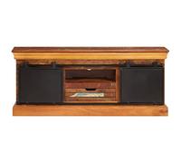 Goldonion Meuble TV 110 x 30 x 45 cm en bois massif de récupération | 3 compartiments, 1 tiroir, 2 portes coulissantes en métal, finition polie