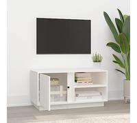 Goldonion Meuble TV blanc 80 x 35 x 40,5 cm en bois massif de pin | 3 compartiments et 1 porte, grand espace de rangement, plateau d'affichage décoratif, montage facile