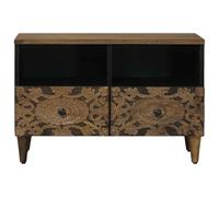 Goldonion Meuble TV en bois de manguier massif, 70 x 33,5 x 46 cm, marron | Design rectangulaire élégant, veinures uniques, résistant et durable, pour le salon