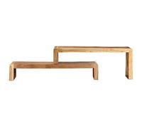 Goldonion Meuble TV en bois massif d'acacia 2 étagères réglables | Style industriel, longueur réglable, étagère inférieure 120 x 30 x 23 cm, dessus 110 x 30 x 45 cm