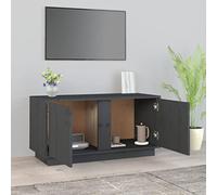 Goldonion Meuble TV gris 80 x 35 x 40,5 cm en bois massif de pin | 2 compartiments avec portes, grand espace de rangement, plateau d'exposition, kit de montage inclus