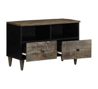 Goldonion Meuble TV gris clair 70 x 33,5 x 46 cm en bois de manguier | Bois de manguier massif, grand espace de rangement, pieds surélevés de 10 cm, assemblage requis