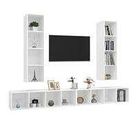 Goldonion Meuble TV mural 4 pièces blanc aggloméré 37 x 37 x 142,5 cm | 4 compartiments pour meuble Hi-Fi, montage vertical ou horizontal, facile à nettoyer