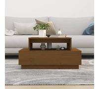 Goldonion Table basse ambre 80 x 55 x 40,5 cm en bois massif de pin | Cadre stable, grand espace de rangement, plateau spacieux, montage facile