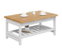 Goldonion Table basse Ekai blanche 100 x 60 x 45,5 cm en bois de pin | Avec étagère, style rustique moderne, bord vif, assemblage facile, salon