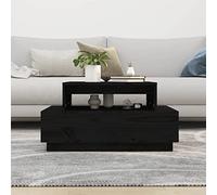 Goldonion Table basse noire 80 x 55 x 40,5 cm en bois massif de pin | Grand espace de rangement, plateau spacieux, cadre stable, montage facile