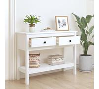 Goldonion Table console blanche 100 x 35 x 75 cm bois massif pin | 2 tiroirs, 1 étagère ouverte, cadre stable, pour entrée salon TV