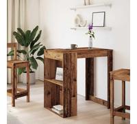 Goldonion Table de bar en bois vieilli, 102 x 70 x 103,5 cm, aggloméré | 2 étagères, 1 tiroir, capacité de 80 kg, nettoyage facile, pour salon, cuisine