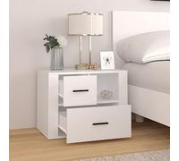 Goldonion Table de chevet blanche 60 x 36 x 45 cm en bois multicouche | 2 tiroirs et 1 compartiment, plateau robuste, surface facile à nettoyer, tiroir supérieur monté à gauche ou à droite