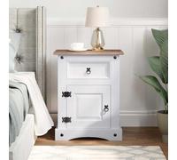 Goldonion Table de chevet blanche en pin massif 53 x 39 x 67 cm | Avec tiroir et placard, style mexicain, montage facile, chambre à coucher