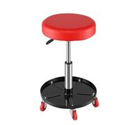 GoldonWal Tabouret d'Atelier à roulettes 360°, Hauteur Réglable 44-59,5 cm, Tabouret de Mécanicien avec Plateau de Rangement, Charge Maximale 135 kg, Assise Rembourrée Ø30 cm, Structure Acier Solide