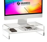 GOLDORCLE Support de moniteur en acrylique transparent à 2 niveaux pour ordinateur portable, PC, imprimante, plateau de rangement pour ordinateur portable